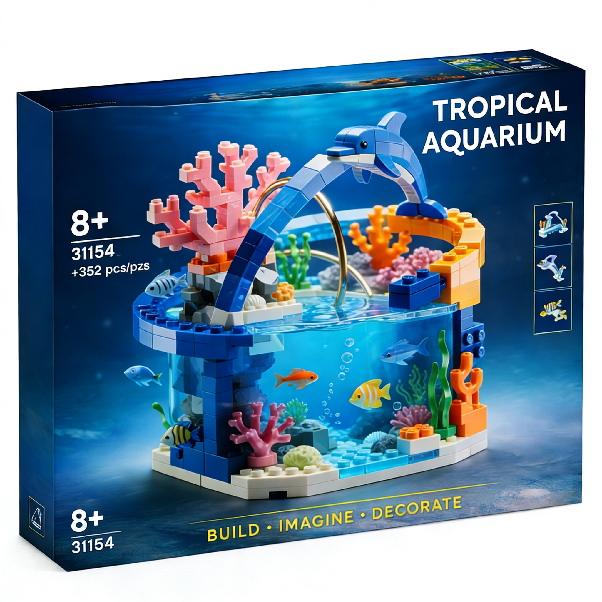 🐬🌊 Ocean Reef Dolphin Building Block Set – Underwater Aquarium Scene with Jumping Dolphin & Colorful Coral Design