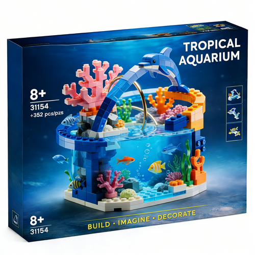 🐬🌊 Ocean Reef Dolphin Building Block Set – Underwater Aquarium Scene with Jumping Dolphin & Colorful Coral Design