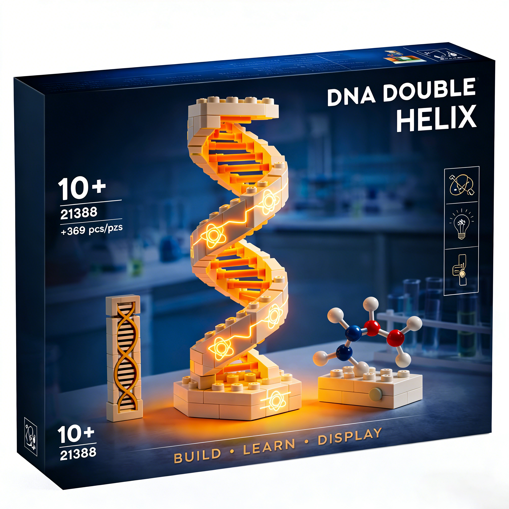 🧬🔬 DNA Helix & Molecule Building Block Set – Illuminated Scientific Model with DNA Structure & Chemical Bond Design